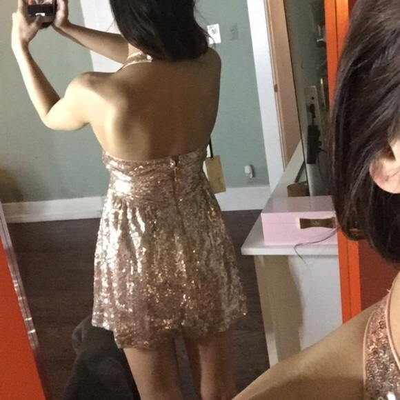 Rose gold sequin halter babydoll skater dress - Picture 4 of 5
